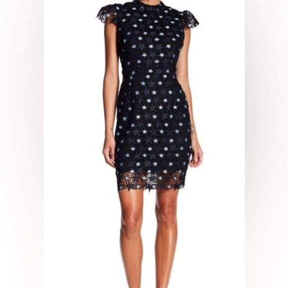 NWT $275 Romeo & Juliet Couture Celestial Stars Lace cutout Sheath Dress small - Picture 1 of 12